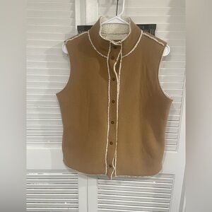 Ralph Lauren Fleece Vest Womens Size M Tan Sherpa Lined Snap Front Mock
Neck